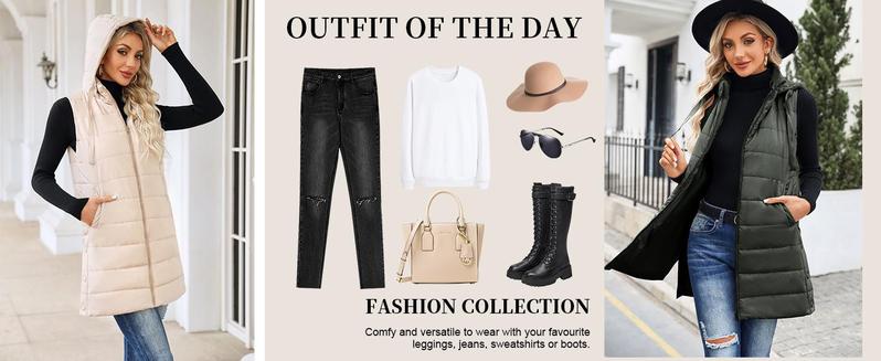 Imily Bela Women Long Vest Solid Color Sleeveless Hood Winter Puffer Vest Outwear Imily Bela Women Long Vest Solid Color Sleeveless Hood Winter Puffer Vest Outwear