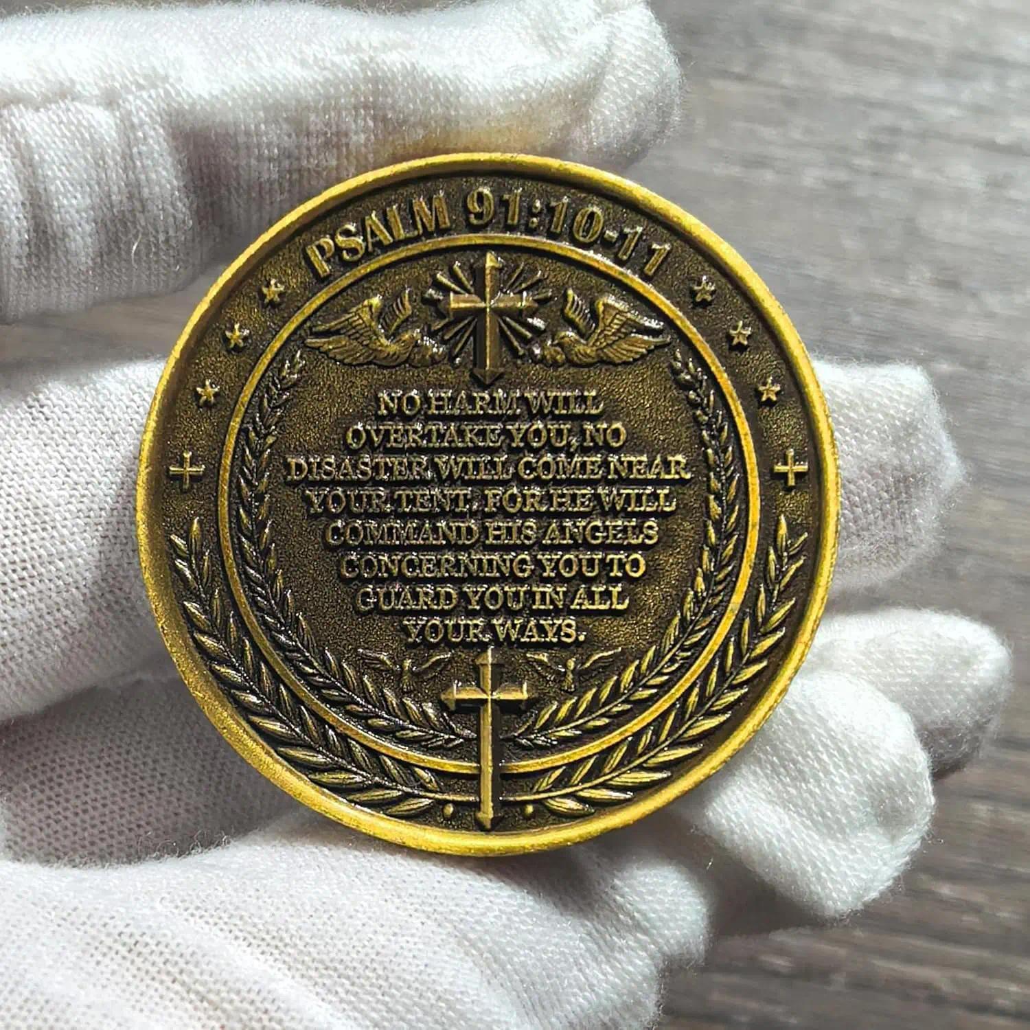 2pcs The Archangel Michael Watches Over Us Challenge Coin - Psalm 91:10-11 Inspirational Collectible Coin