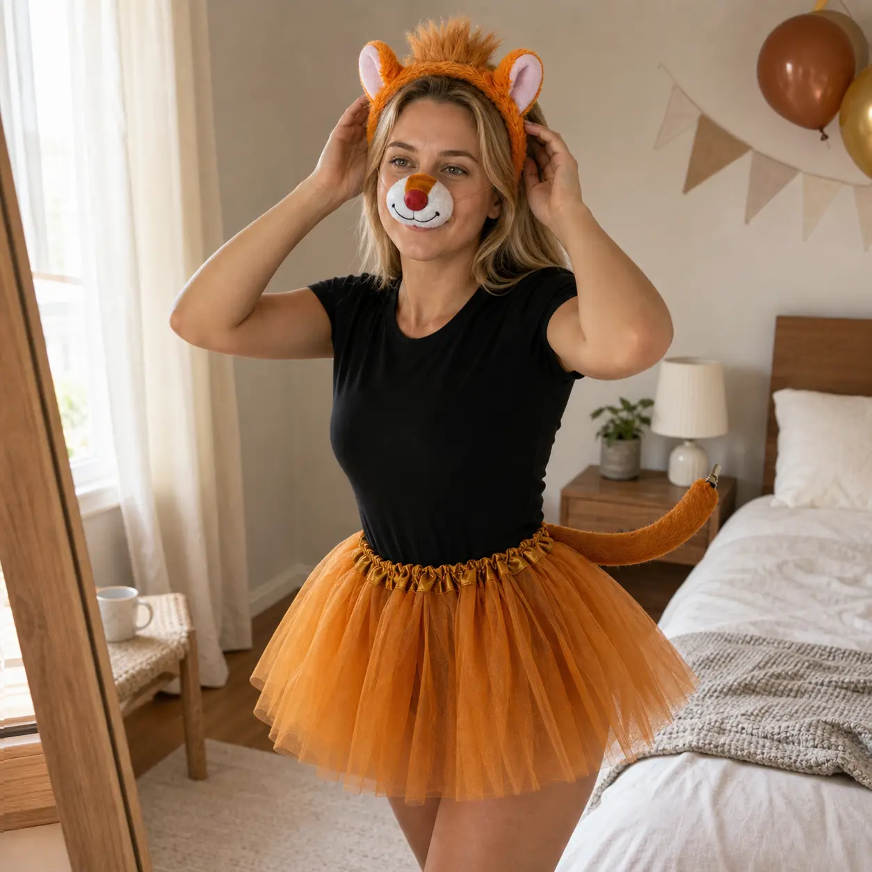 Kids Chipmunk Mouse Ear Costume Set with Headband, Tail, Nose Piece and Tutu Skirt for Halloween