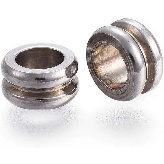 50 count 304 Stainless Steel Large Hole Spacer Beads 8x4mm Column Grooved European Paracord Beads for Lanyard Snake Chain Leather Bracelet DIY  Making Findings Hole: 5mm