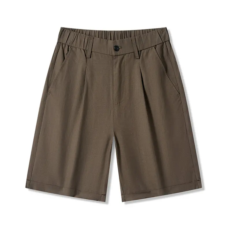 Men's Summer Solid Color Suit Bermuda Shorts, Button Fly, Front Pleated A-Line Cut Design, Silky High-Drape Fabric, Lightweight & Breathable, Casual Comfortable, Fashion Versatile Minimalist Style, Ideal for Daily Wear # Summervibes