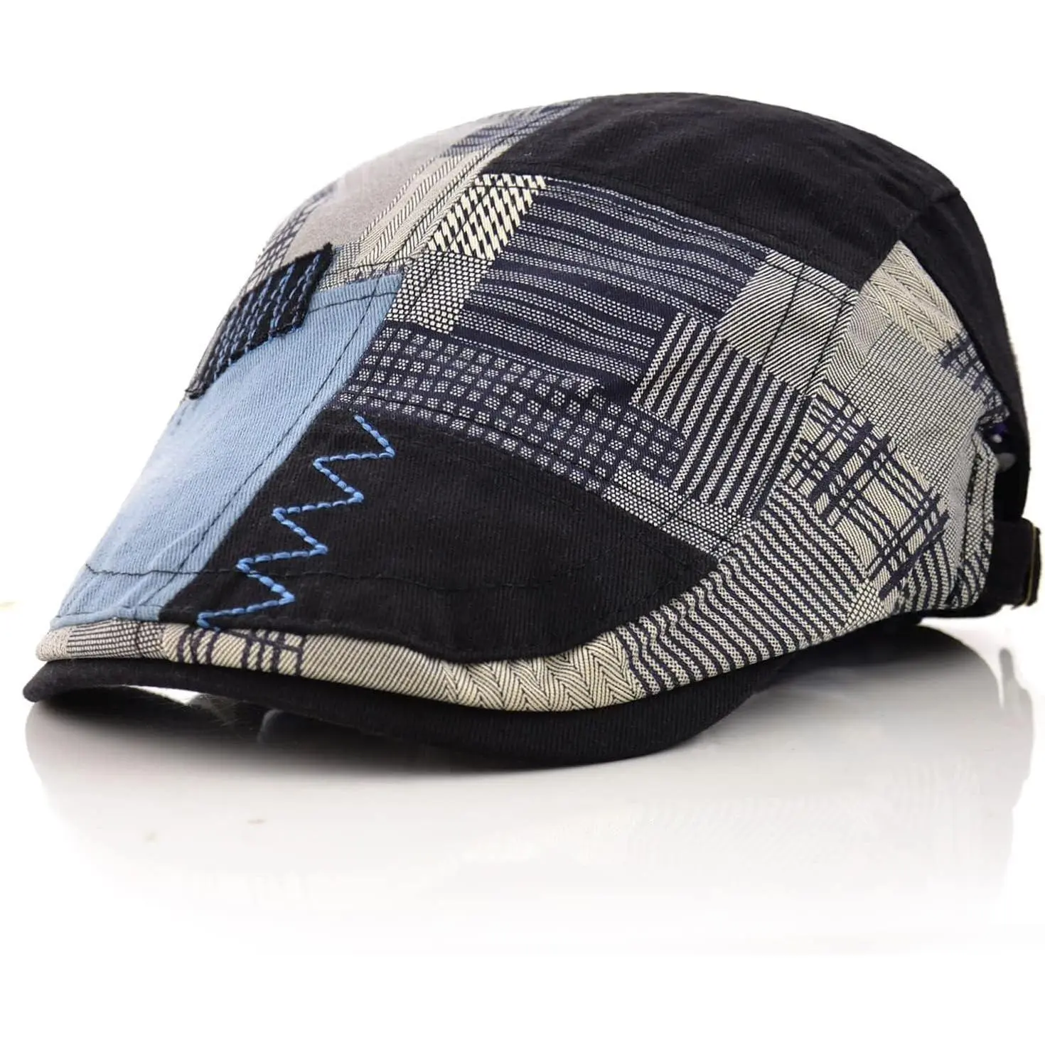 MOACC M Men's Cotton Fabric Beret Hat - Flat Top, Adjustable Buckle, Breathable Softness, All Seasons Outdoor Activities Newsboy Cabbie Gatsby Cap, Embroidery Detail