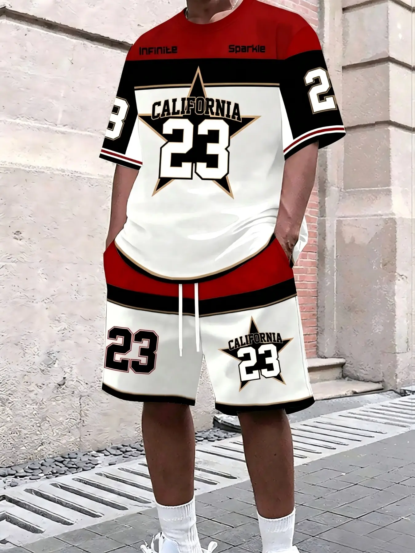 Men's Summer Loose-Fit Short Sleeve Suit Set, Casual All-Over Print, Two-Piece Sports, Multi-Color, American California Style