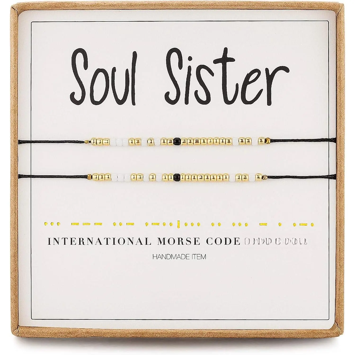 2 count Soul Sister Morse Code Bracelet for Women | Friendship   Bracelets for 2 White Golden Black  Pony Seed Beads Black String Bracelets