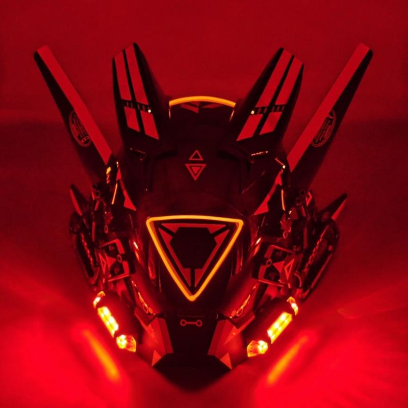 Cyberpunk Mask Iron Warrior Helmet Cosplay Men's Mecha Luminous Full Face Hood Tactical Mask