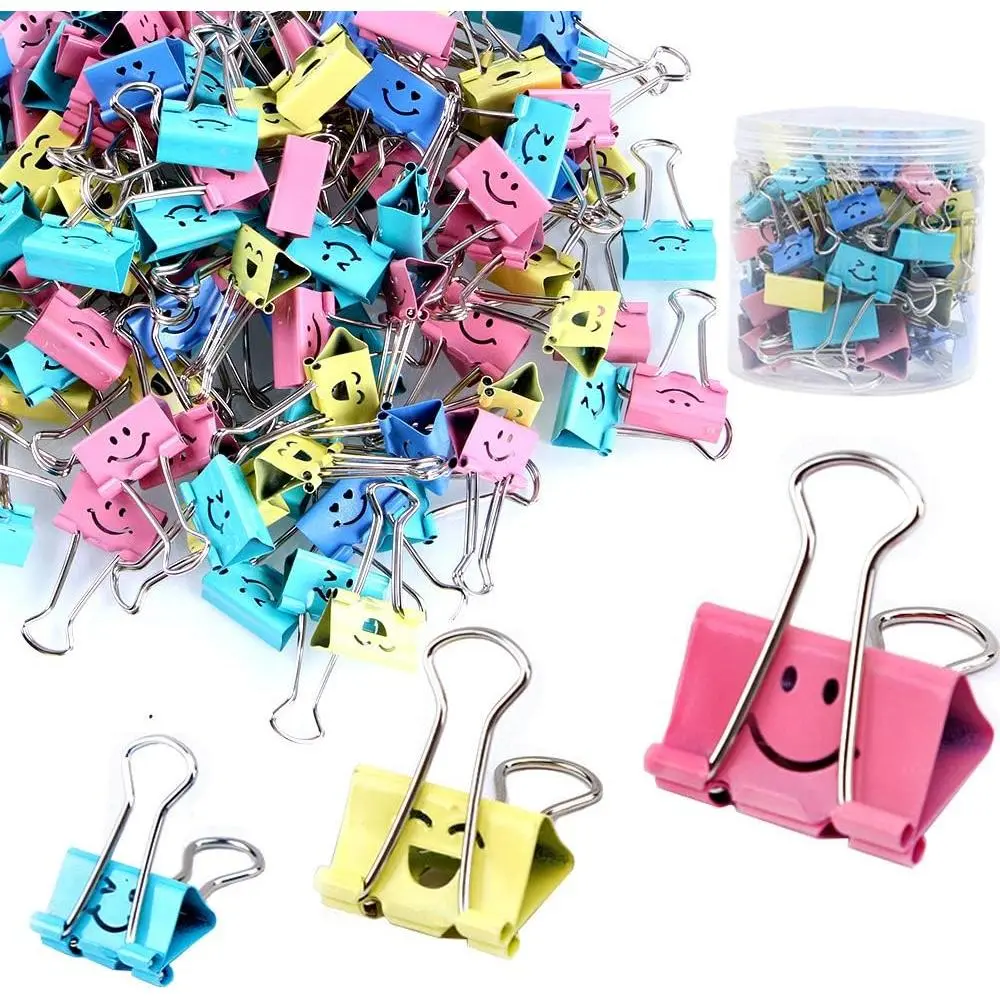 【80pack】 Binder Clips,  Paper Clips,Paper Clamps with Colored Cute Hollow Smiling ,80 Pcs  Size Clip, for Office,Teacher Gifts and Kitchen