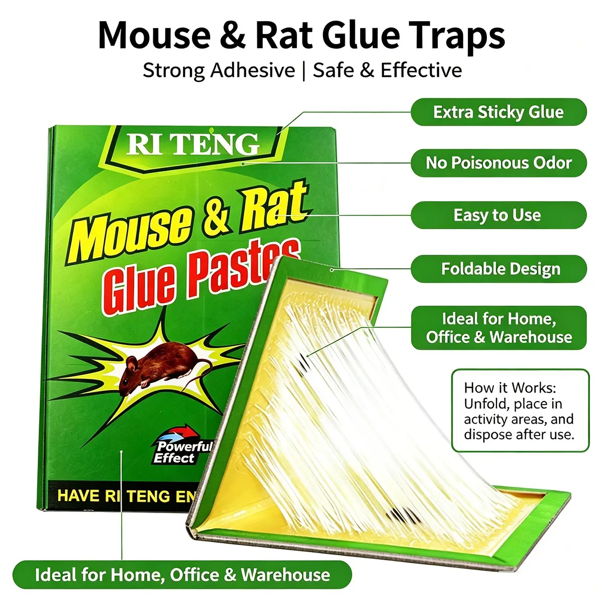 Riteng Strong Adhesive Mouse Trap, Effective Rodent Control, Sticky Pest Killer for Mice, Bugs, Flies, Mosquitoes, Easy to Use