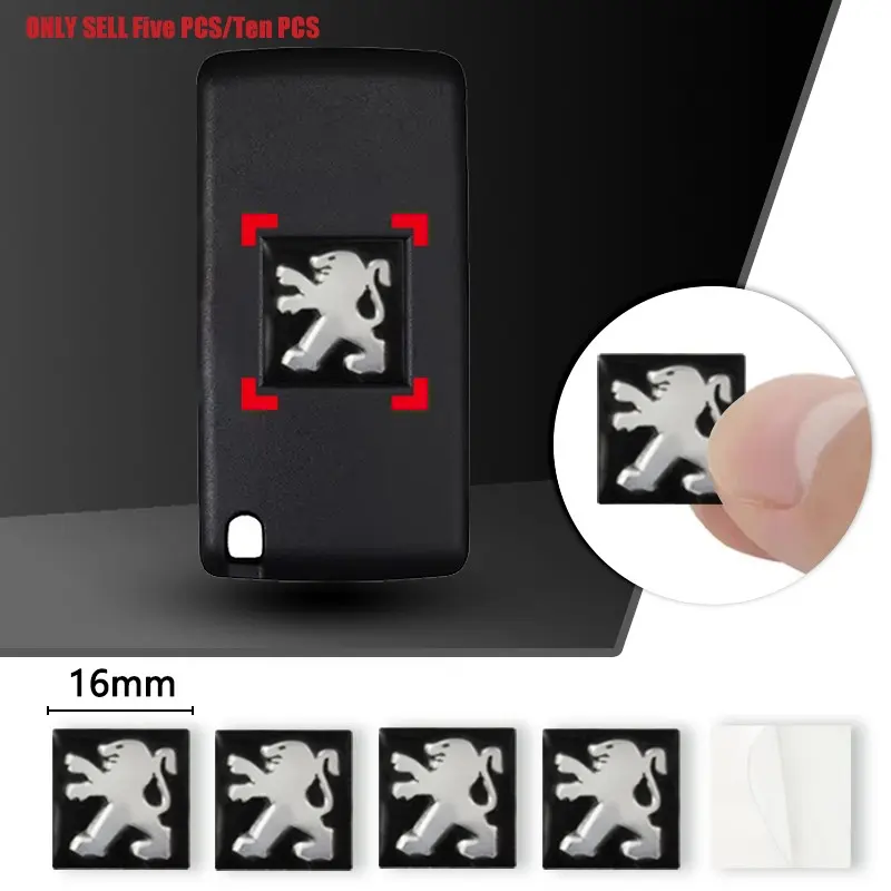 5/10pcs 16mm 3D Square Car Remote Key Emblem Stickers, Key Shell Stickers Decals for Peugeot Models, Durable and Stylish Design