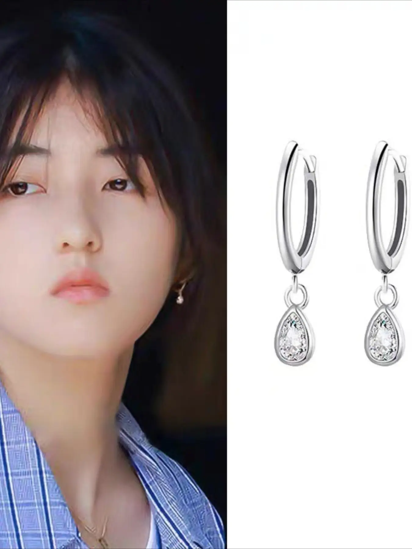 S925 silver minimalist and elegant style women's diamond-studded drop earrings in the trendy style of Japan and South Korea, suitable for Instagram posts.
