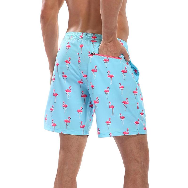 Mens Printed 7" Inseam Swim Trunks with Compression Liner Swimming Shorts,Beach Quick Dry Fabric Front Pockets & Adjustable Drawstring - Swimming Shorts