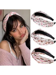 Pink Leopard Print Knot Headband for Women, Wide Edge Non Slip Hair Hoop, Sweet Cute Fashion Hair Accessory for Face Washing, Makeup, Daily Wear and Going Out