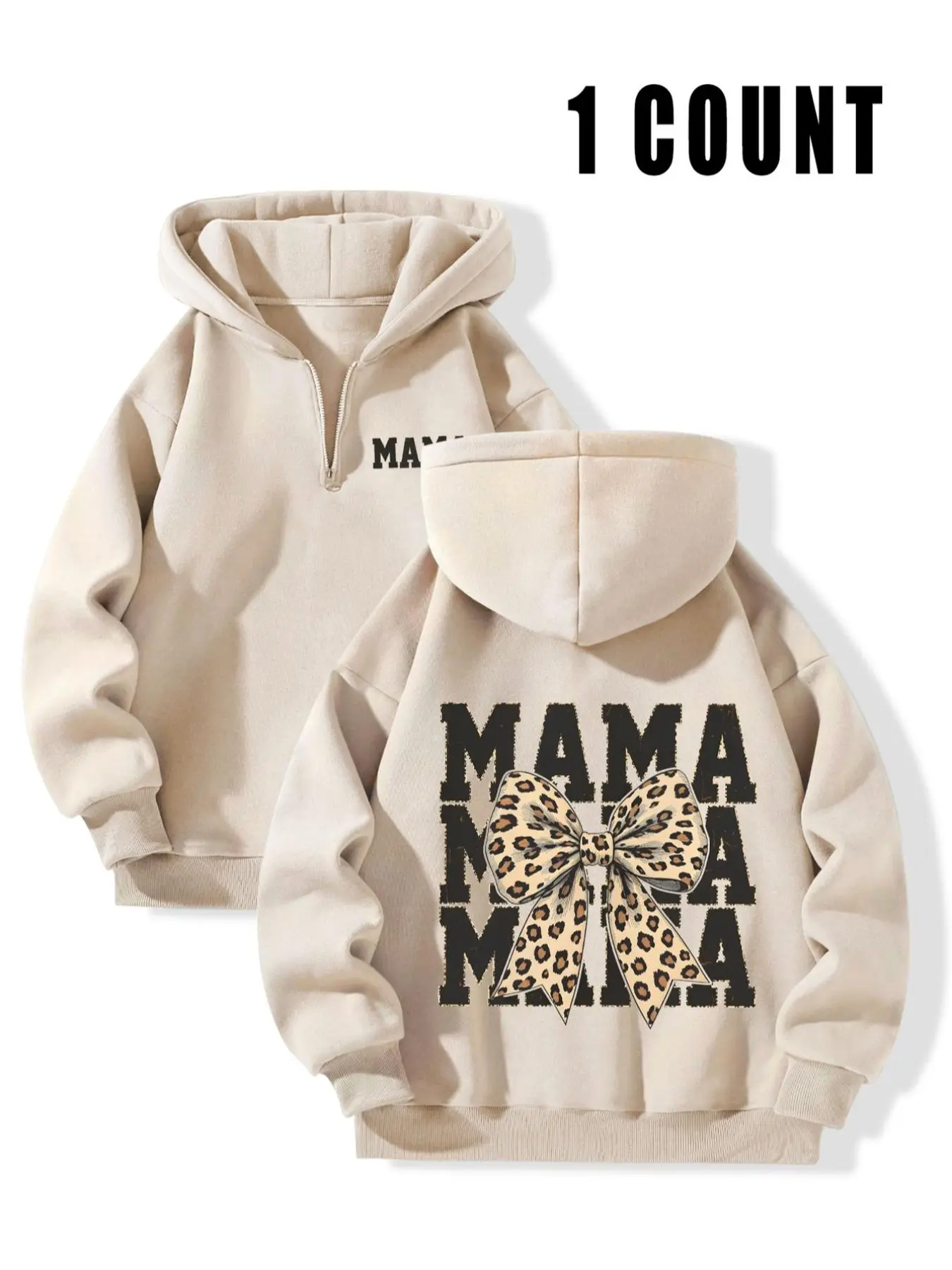 "MAMA" Leopard Bow Hoodie - Mom Style Casual Top