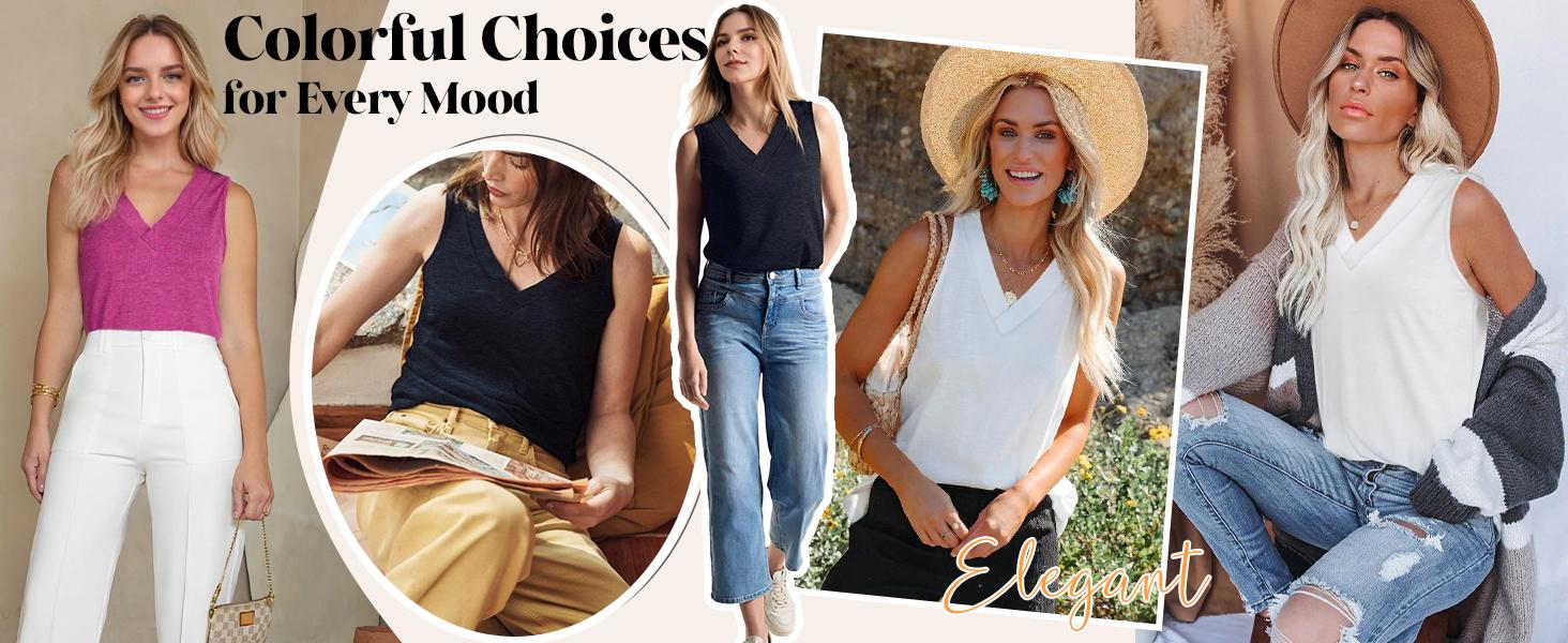 WIHOLL Tank Tops for Women Summer V Neck T Shirts Trendy Sleeveless Basic Tee Loose Fit 2025 Fashion SpringStatements