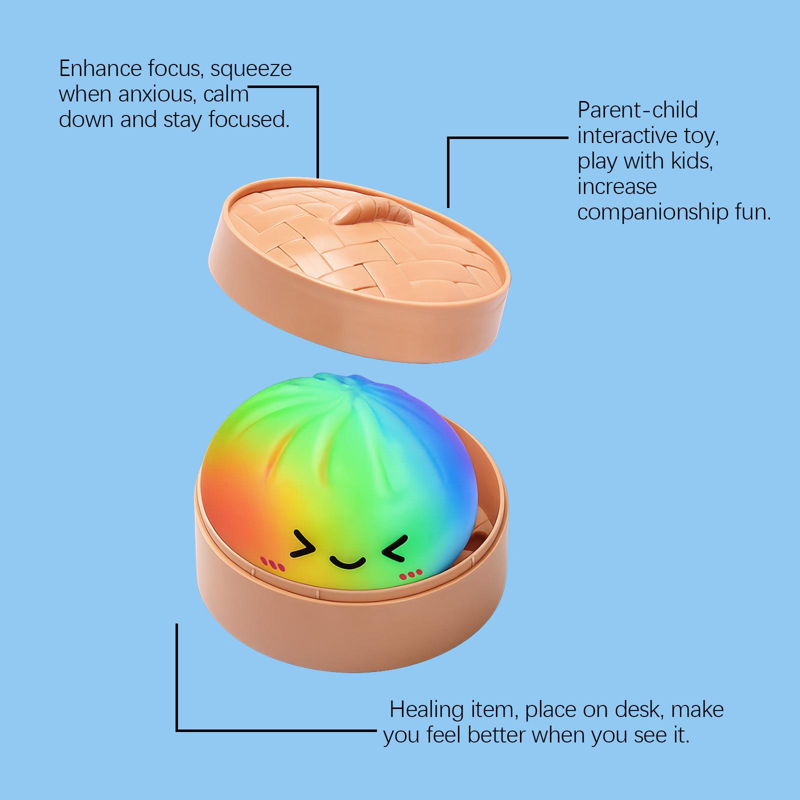 Rainbow-colored steamed buns are creatively cute and cute, and the shape is realistic, decompression and rebound are convenient, and simulated steamed buns are toys.