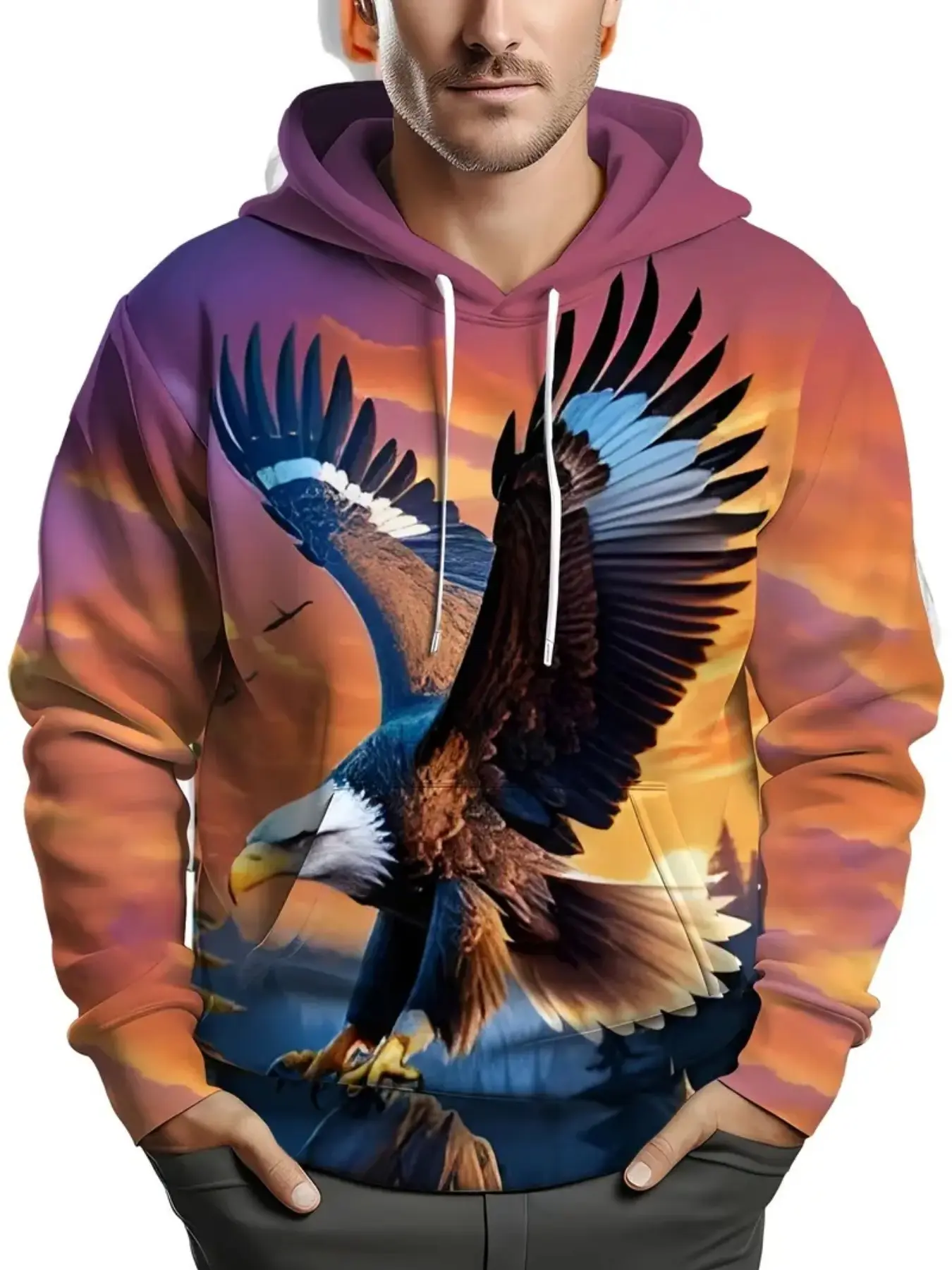 Men's Casual Hooded Sweatshirt, 3D Print Design, Slim-Fitting, Spring & Fall, Perfect for Outdoor Activities and Festive