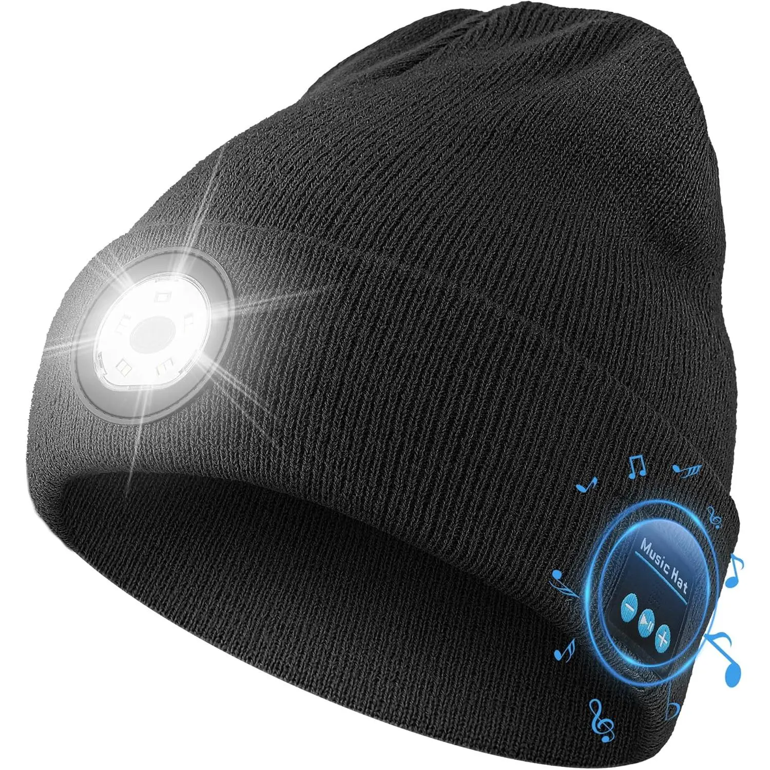 Bluetooth Beanie with Light, HD Stereo Sound, USB Rechargeable Headlamp  Hiking Fishing, Gift  Men Women Teen