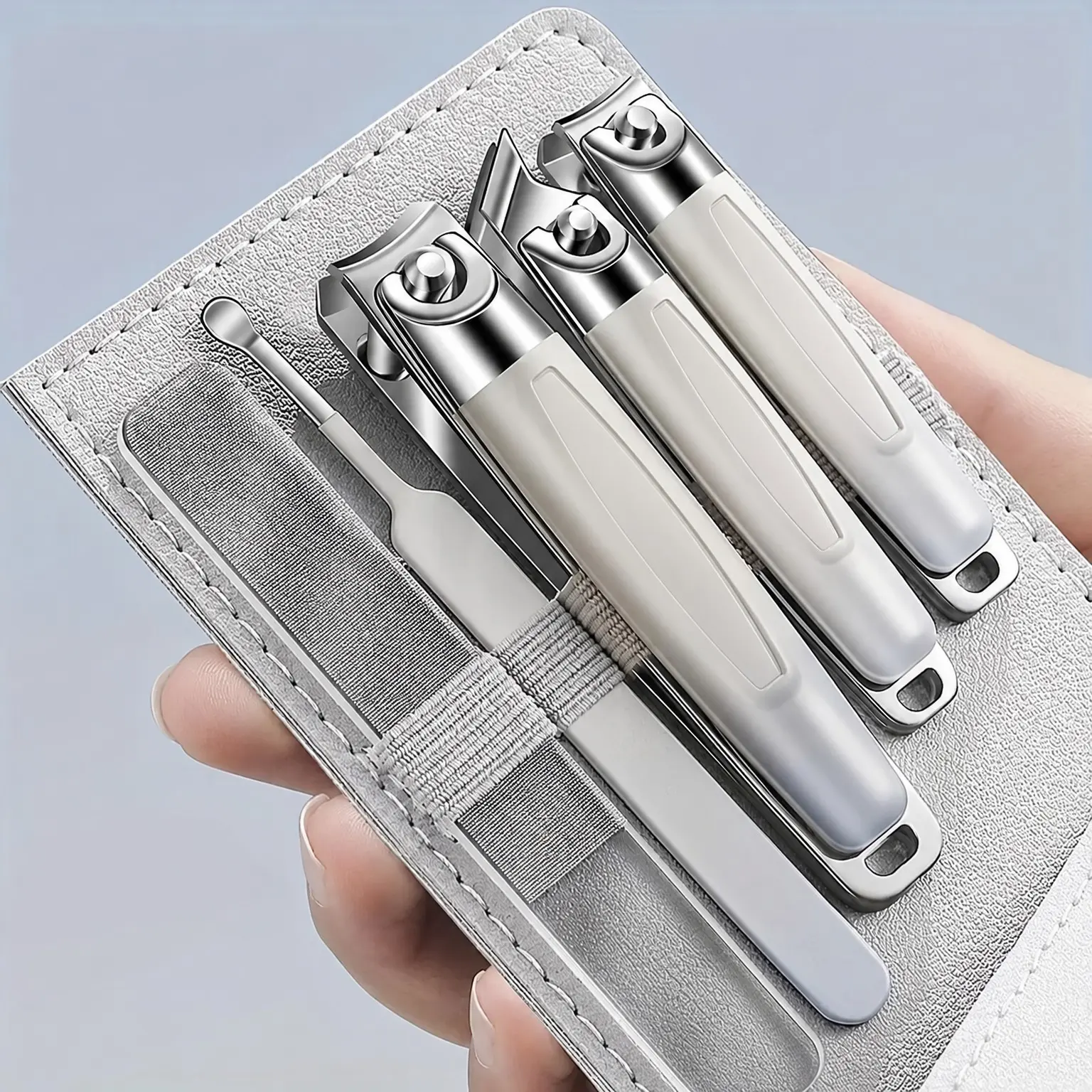 5-piece stainless steel manicure set, nail clipper set with travel kit, unisex, home manicure and pedicure tools, portable nail clippers, nail scraper, ear pick, professional manicure set