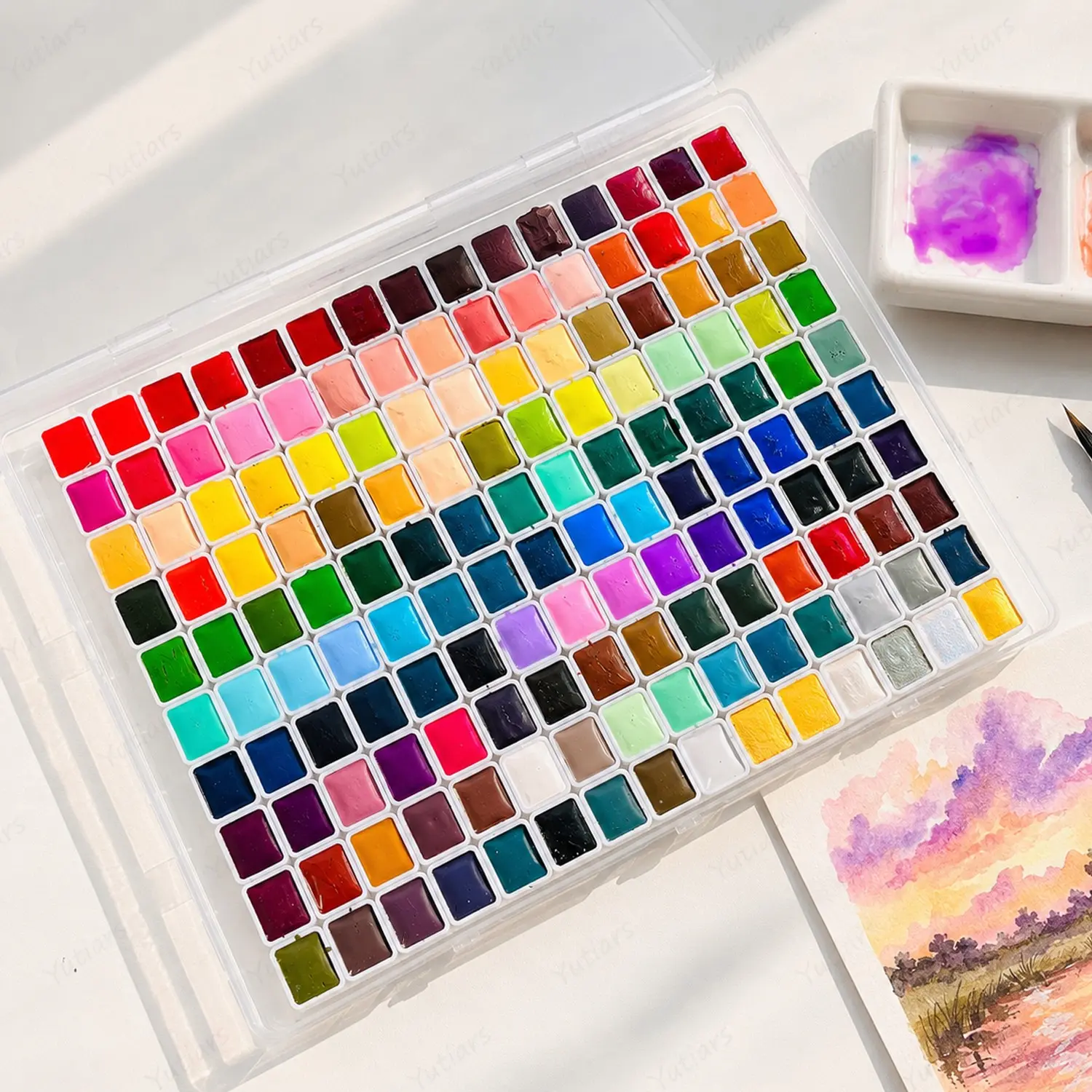 150 Colors Watercolor Paint Set for Artists, Large Capacity Solid Pan Palette, Vibrant Pigments with Easy Mixing and Layering, Portable Art Supplies Gift for Painters