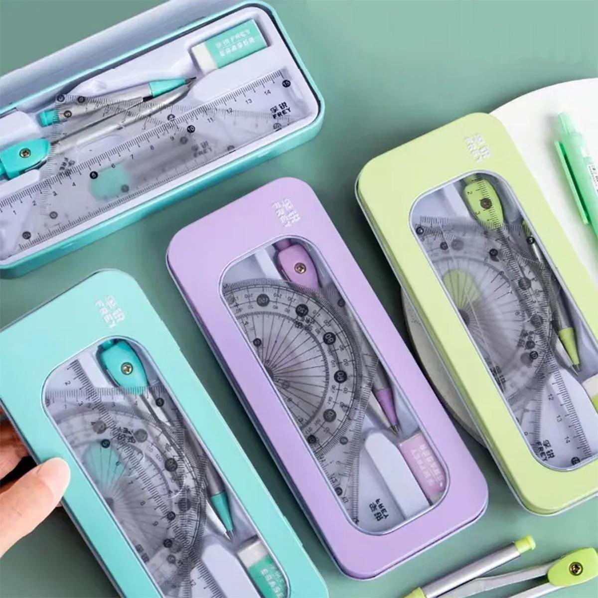 Compass & Ruler Set, 7 Counts/set Including Compass & Measuring Ruler& Eraser & Lead, School Supplies for Students, Office Supplies