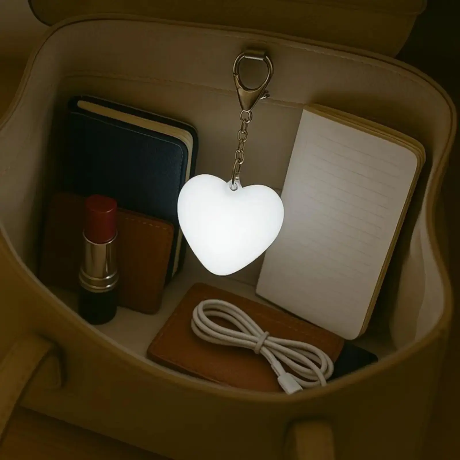 Compact Heart Shaped USB Rechargeable LED Keychain Night Light, Touch Control Soft Warm Glow Portable Mini Lamp, Cute Love Themed Tiny Lighting Gift for Bedroom Decor & Travel Carry