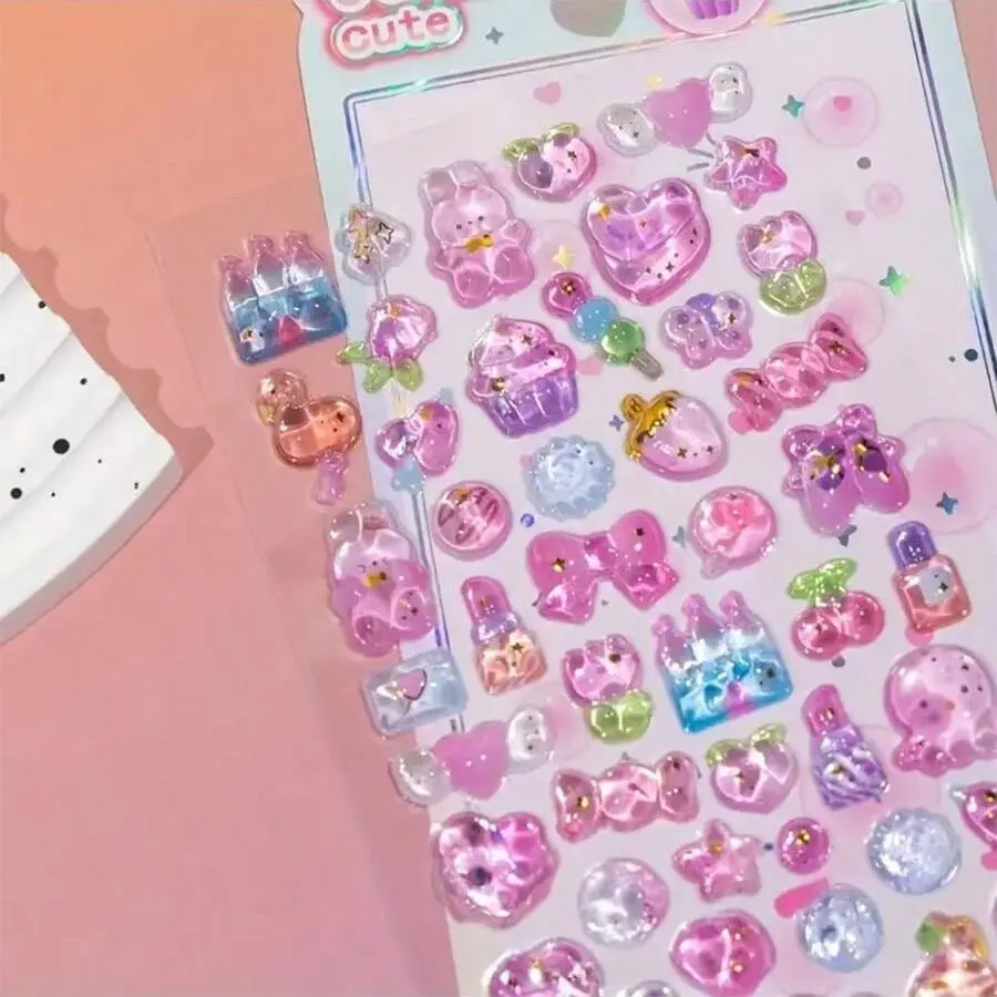 Cute 3D Crystal Embossed Stickers, Colorful Glitter Resin Stickers, Fun Cartoon Pet Animal Decorations, Ideal for Crafts, Phones, Water Bottles