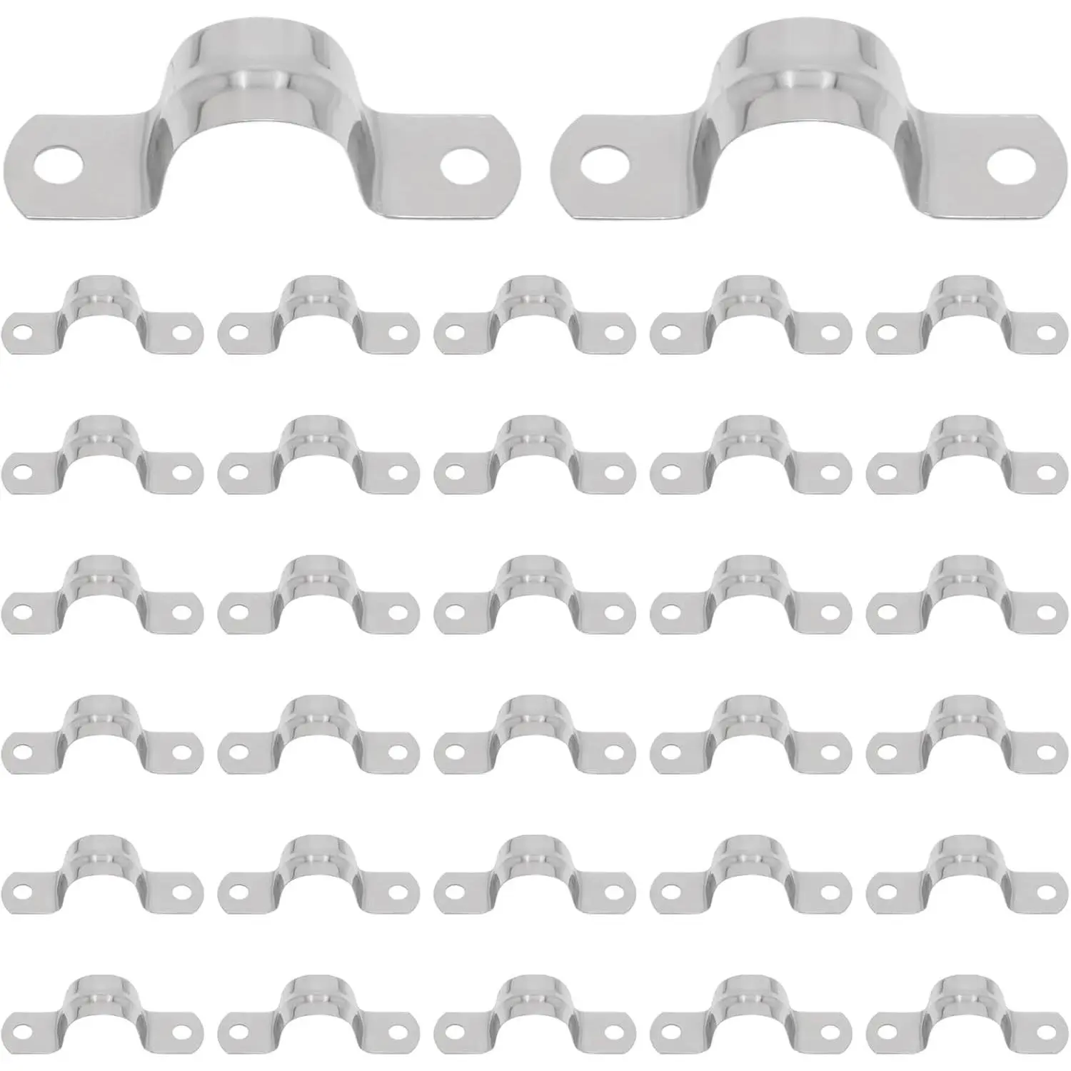 32Pcs 20mm / 3/4" Stainless Steel U Bracket Pipe Clamp, Conduit Clamps, Rigid Pipe Strap, Two Hole Cable Strap, Heavy Duty Pipe Fasten Holder for Tube, Wire Cord, Pipe(OD 20mm)
