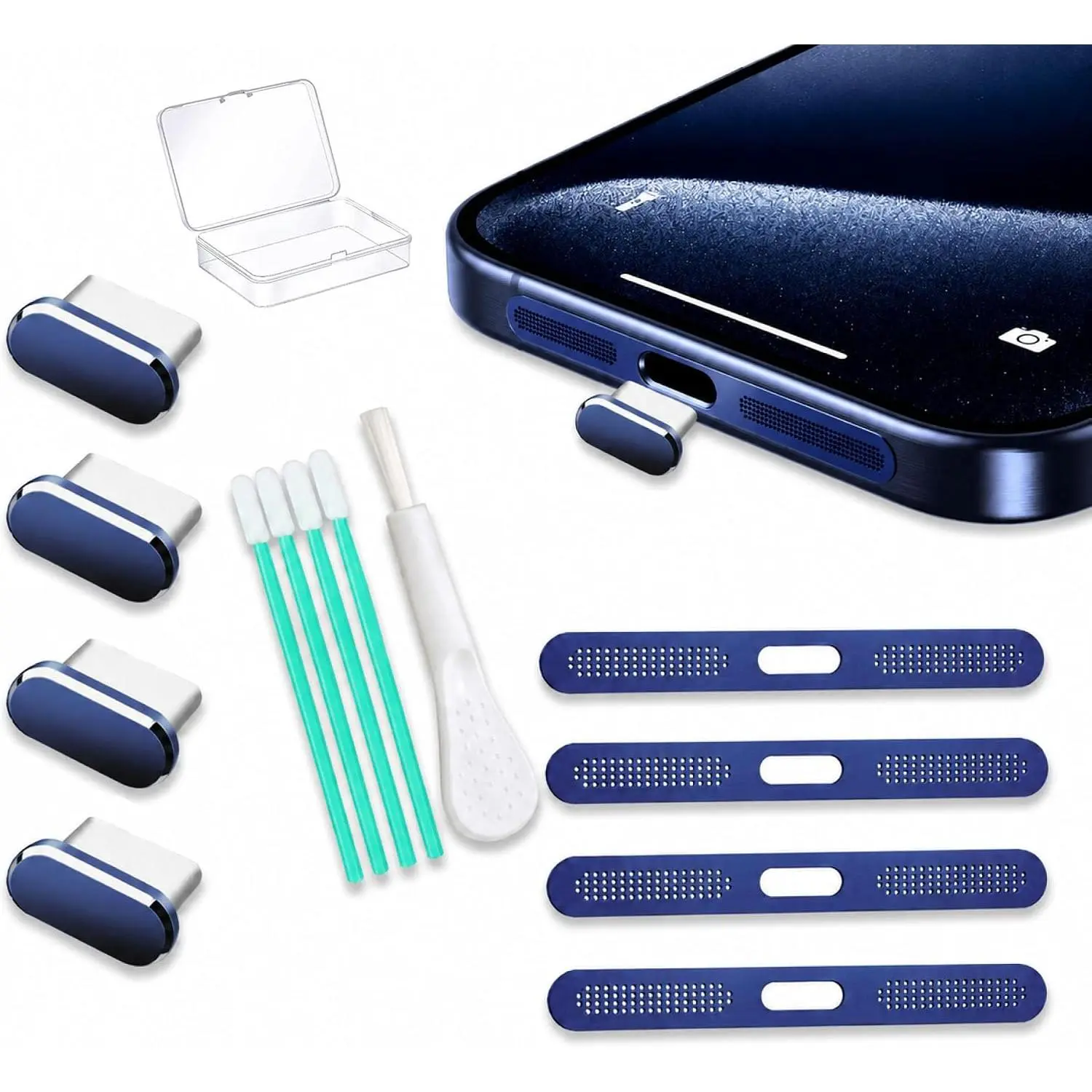 4 Pack USB C Dust Plug USB C Port Cover, Type C  Port Plug Cover with Speaker Dust Cover Phone Accessories for  17 Pro/Pro Max (17Pro) Dark Blue
