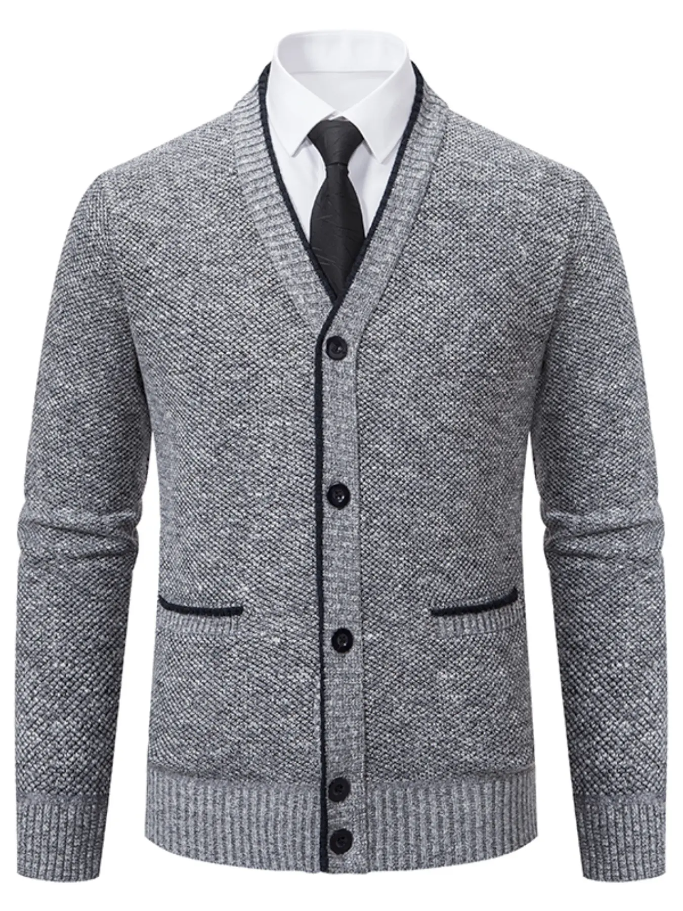 Knit Cardigan for Fall & Winter, Thick Blend Fabric, Soft Touch, Fleece Lining, V-Neck Button Front, Pocket Design, Warm & Practical