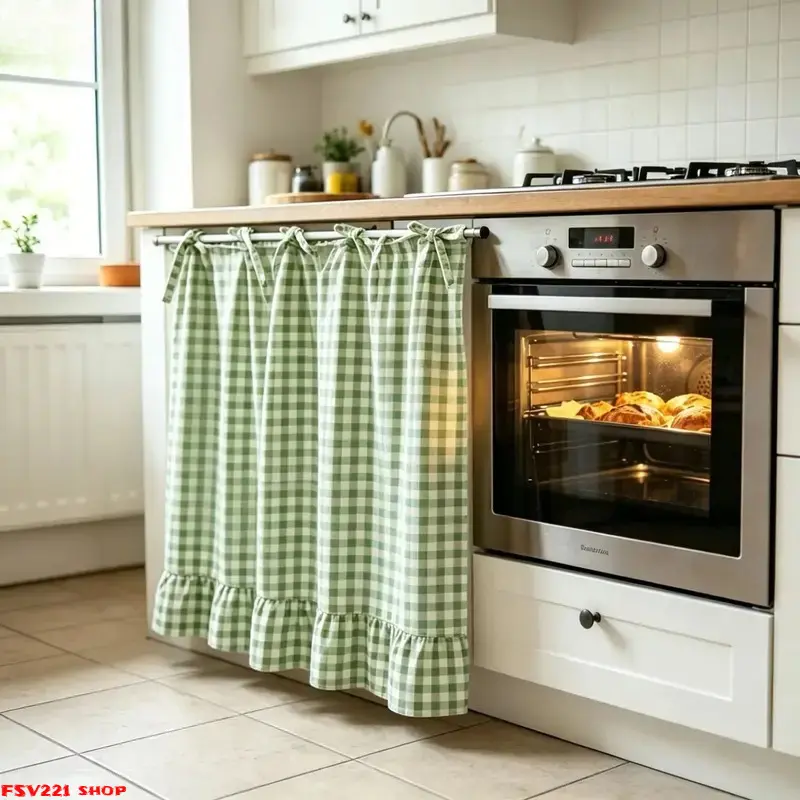 2026 Farmhouse-Style Stove Curtain, Gingham Grid Ruffle-Edge Tier Curtains, Rural Short Window Valance, Home Kitchen Dust Cover Decor, Plaid, Floral, Kitchen Decor