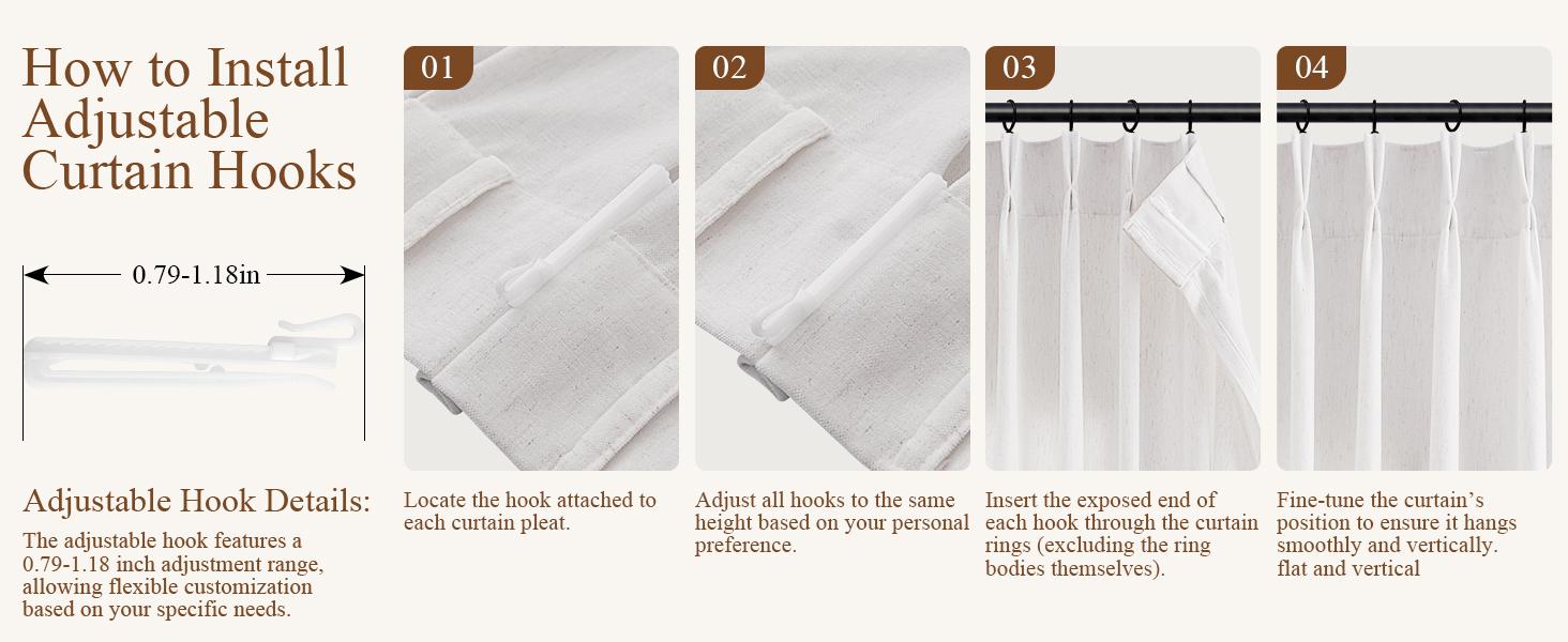 Pinch Pleated Linen Curtains 84 inches Long 2 Panels for Living Room Neutral Chenille Velvet Texture Curtain Pinch Pleat Hooks Rings Soft Luxury Drapes for Dining Bedroom Office Natural