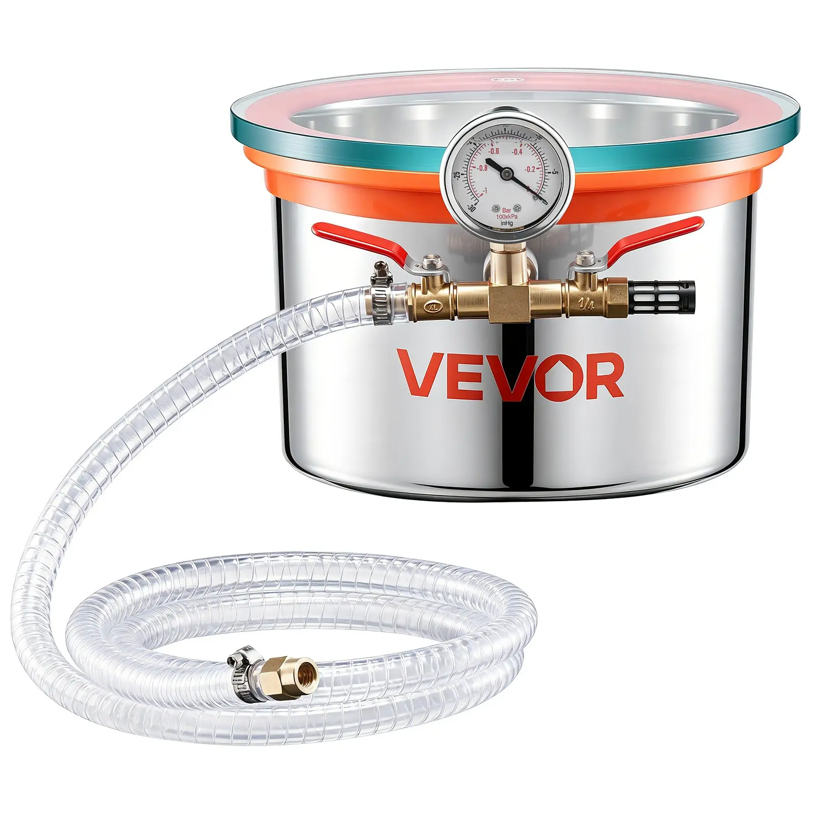 VEVOR 1.5 Gallon Vacuum Chamber, Stainless Steel, Vacuum Degassing Chamber with Tempered Glass Lid, Hose, Air Filter, for Resin Casting, Stabilizing Wood, Degassing Silicone, Epoxies, Essential Oils