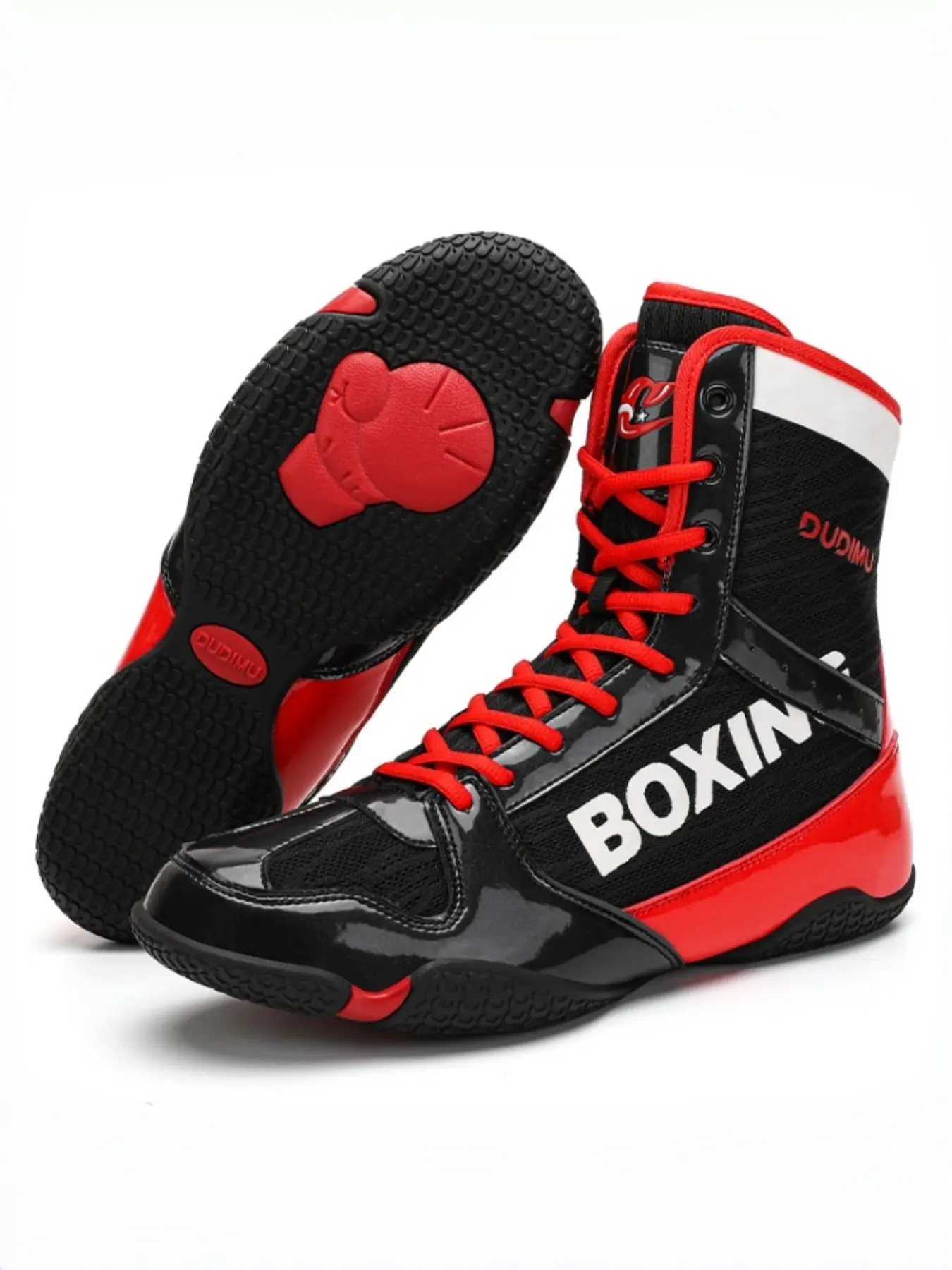 Men's Professional High-Top Boxing Shoes, Lightweight Anti-Slip Rubber Sole, Ankle Support Wrestling Shoes, Indoor Sports Shoes