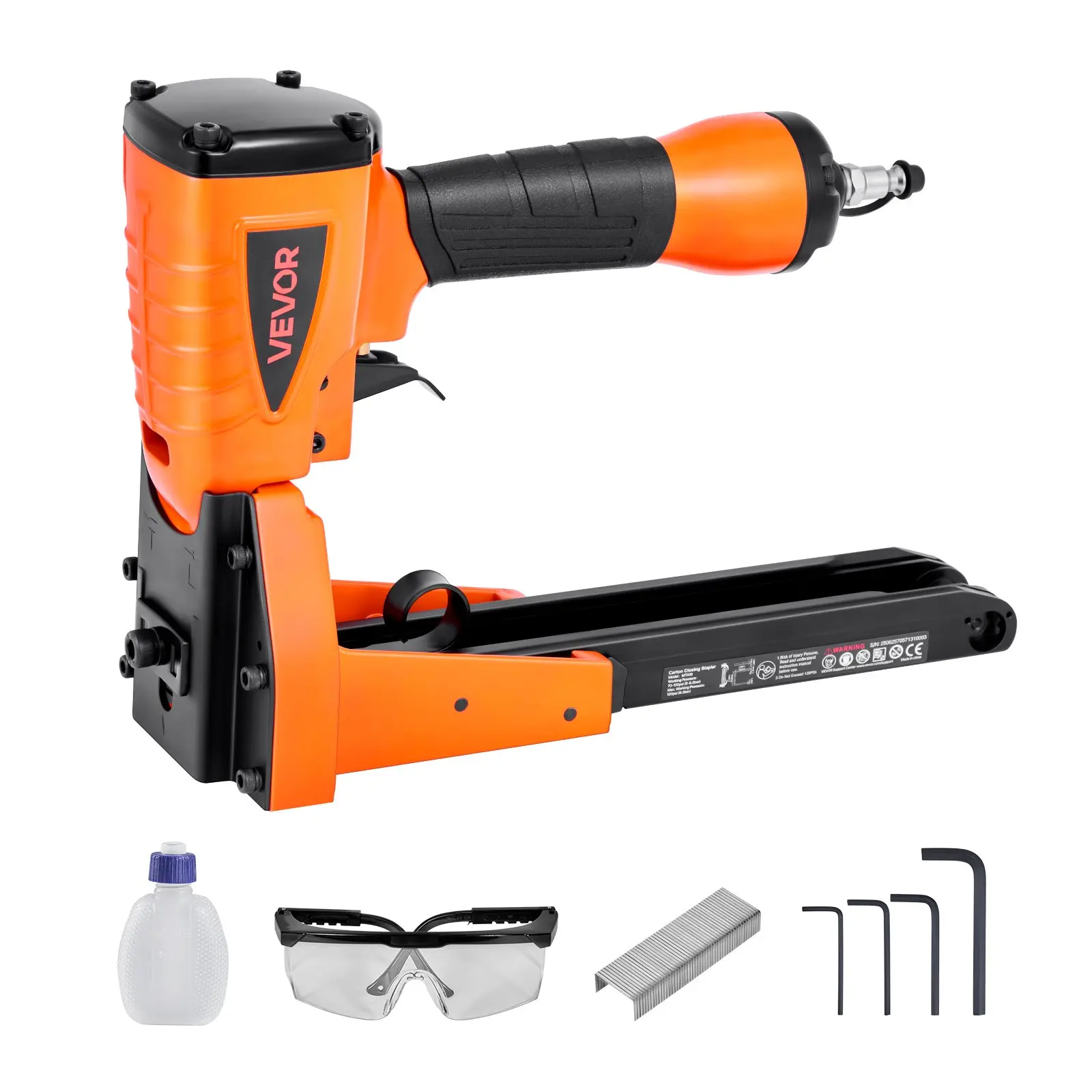 Pneumatic Carton Closing Stapler, 13 Gauge Pneumatic Cardboard Staple Gun for 1-3/8 inch Crown 5/8" 3/4" Length, Depth-Adjustable 70-120 PSI Air Staple Gun for Boxes Carton Closing, Packaging