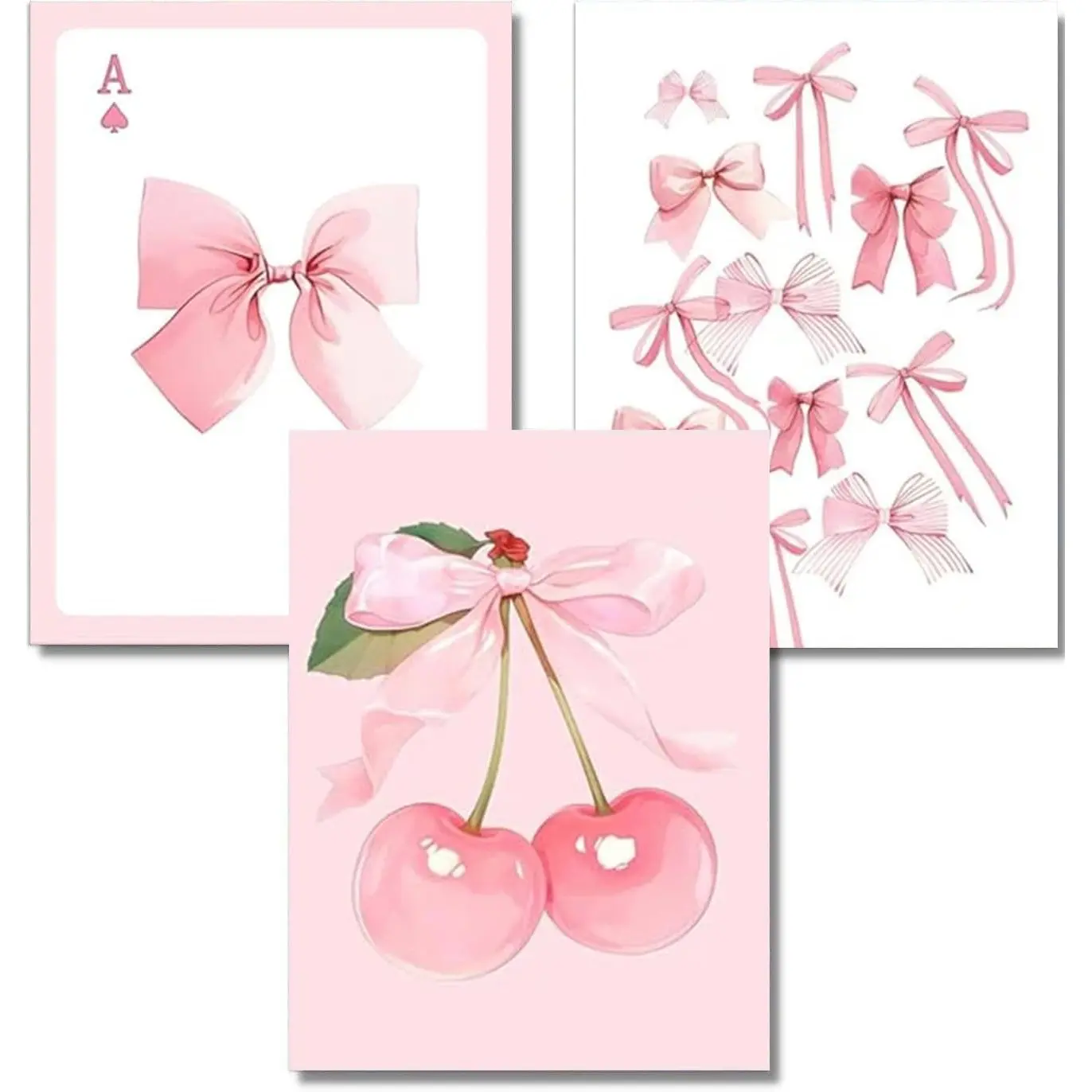3 Pack Diamond Art Kits for Adults,5D Pink Bows Diamond Painting DIY Diamond Art Vintage Diamond Painting Art Kit for Adult,Round Full Drill Diamonds, Diamond Art Kit for Home Decor-12x16inch