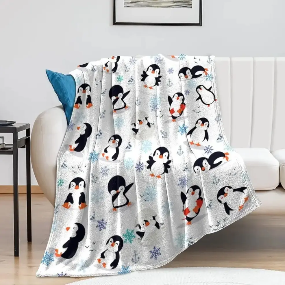 Animal Penguin Blanket, Ultra Soft Cute Penguins Flannel Fleece Throw Blankets, Lightweight Microfiber Fun Art Throw for Baby, Kids & Adults, Home Bedding for Sofa Bedroom Travel Camping, Ideal Holiday Birthday Gift  birthday gift