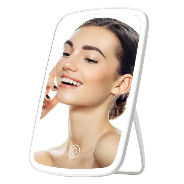 Portable Rechargeable Lighted Glass Vanity Desk Mirror, 5.98x8.62in Small LED Lighting Mirror, Ideal for Home Decor & Gifting (Home Supplies)
