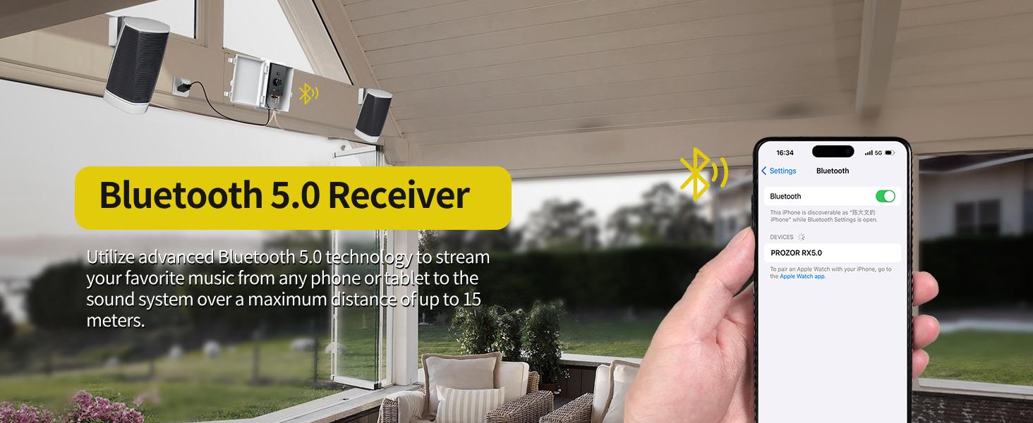 PROZOR Bluetooth 5.0 Power Amplifier for Outdoor Speakers, 200W+200W Stereo Amplifier, TPA3221 2 Channel amp Waterproof Mounting Box Supports Speakers