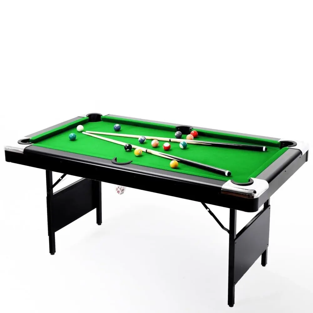 7 Ft Foldable MDF and Iron Pool Table with Green Cloth – Portable Billiard Table, 84.25 x 44.88 x 31.49 Inches, Includes Accessories