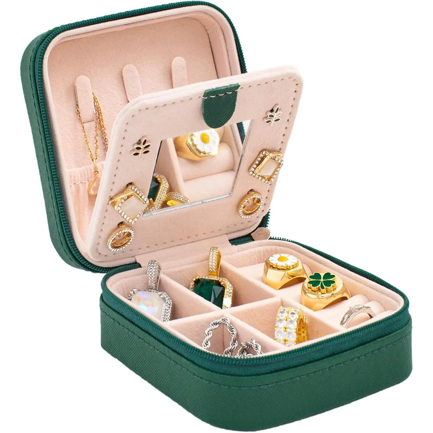 Travel  case Travel  box Travel  Organizer Small box  for Girls Women with Mirror(Green)