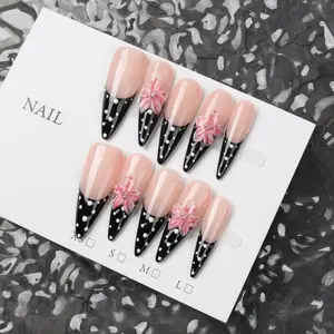 Y2K Style Long Point False Nails, Handmade with Floral Patterns, Spot Design, French Design, Suitable for Family Dinners, Dates, Parties, Perfect Gift