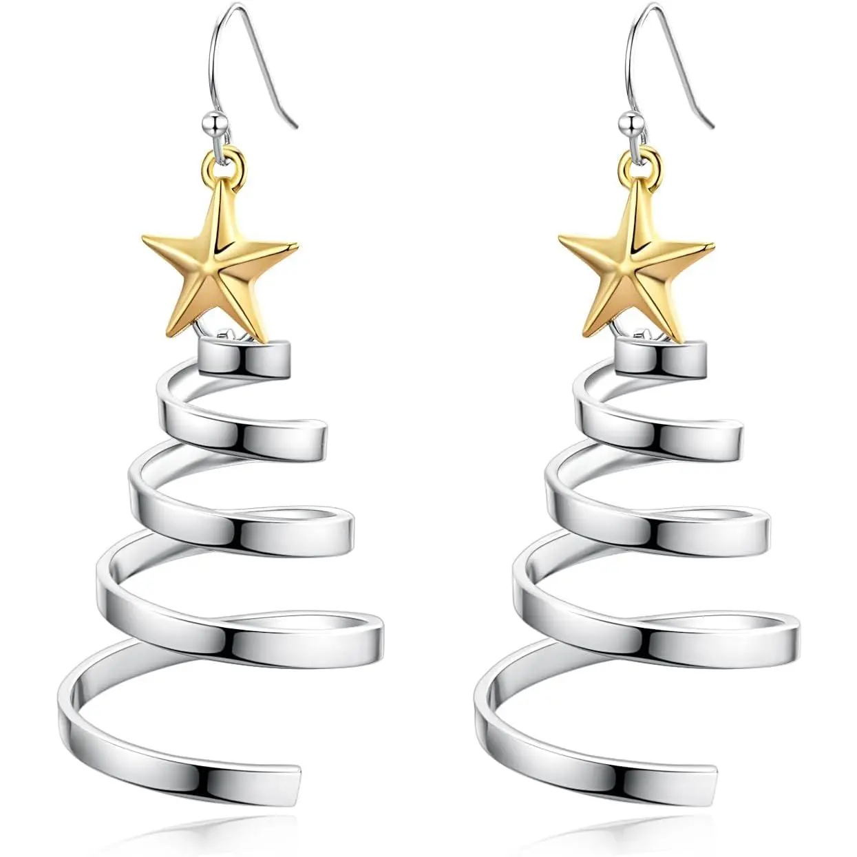 Christmas Tree Dangle Hoop Earrings Golden  Two Tone Women Holiday , Thanksgiving Themed Earrings, Christmas Party