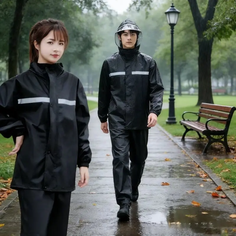 Men's 2-Piece Waterproof Fabric Rain Suit - Split Jacket & Pants for Delivery Work, Outdoor Riding Heavy Rain Protection, Set