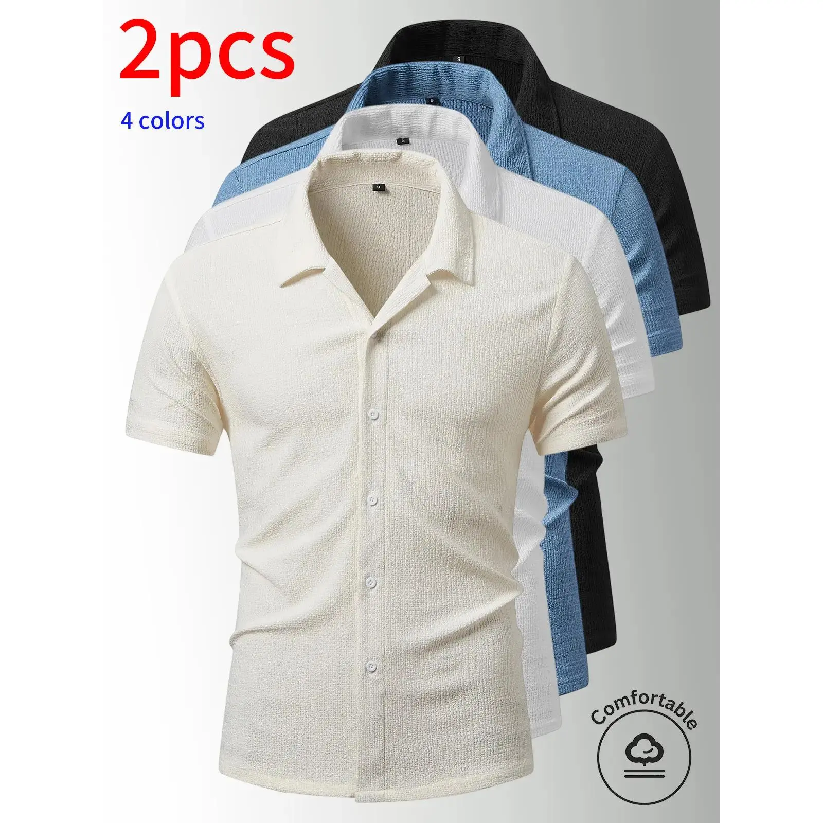 2-pack men’s short-sleeve shirts, men’s textured shirts, casual classic cardigan-style clothing, summer 2026 casual tops, National Day apparel, button-up shirts, suitable for men’s everyday commuting and outdoor travel.,father,figure,aloha