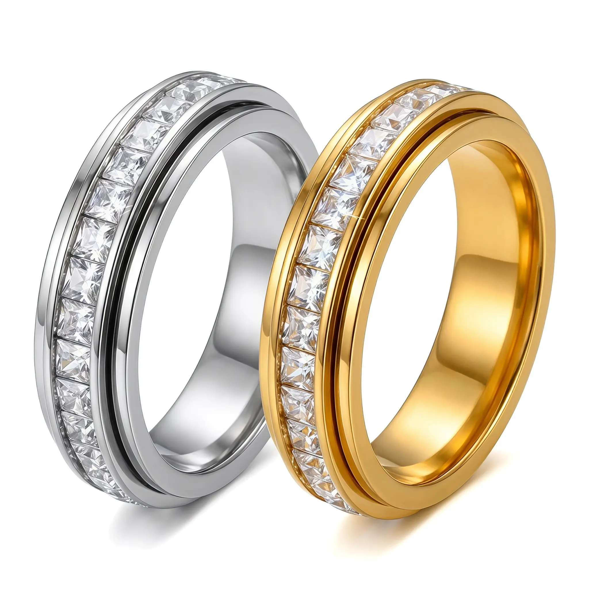 Sleek Cubic Zirconia Fidget Ring for Women, Rotatable Metal Alloy Band for Stress Relief, Adjustable Open Design, Rings For Women, Adjustable Size