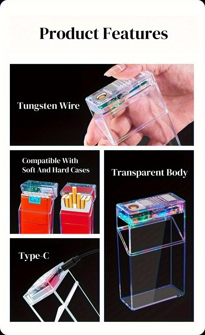 Transparent box lighter, tungsten wire lighter, rechargeable windproof lighter, USB rechargeable lighter, soft and hard shell compatible, box rack that can hold 20