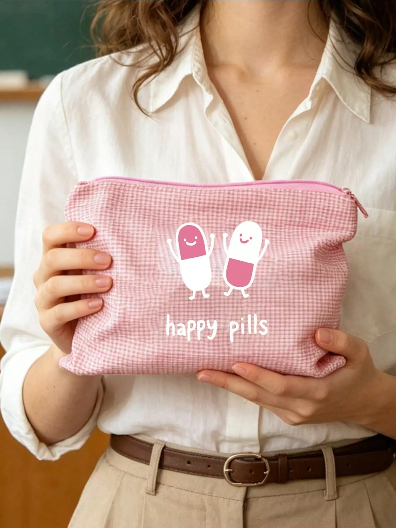 Portable Fabric Medicine Storage Bag Set, Cross & Pill Print Waffle Canvas Pouch with Mini Pill Case, Multi‑Purpose Travel Organizer for Stationery Cosmetics, Ideal Teacher Birthday Party & Back to School Gift