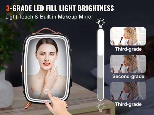 VEVOR Mini Fridge, 6L Skincare Fridge with LED light and HD Mirror, AC/DC Makeup Fridges for Skin Care, Cosmetic Storage, Chill Face Mask Drink, Small Refrigerator for Bedroom Dorm Desktop, Black