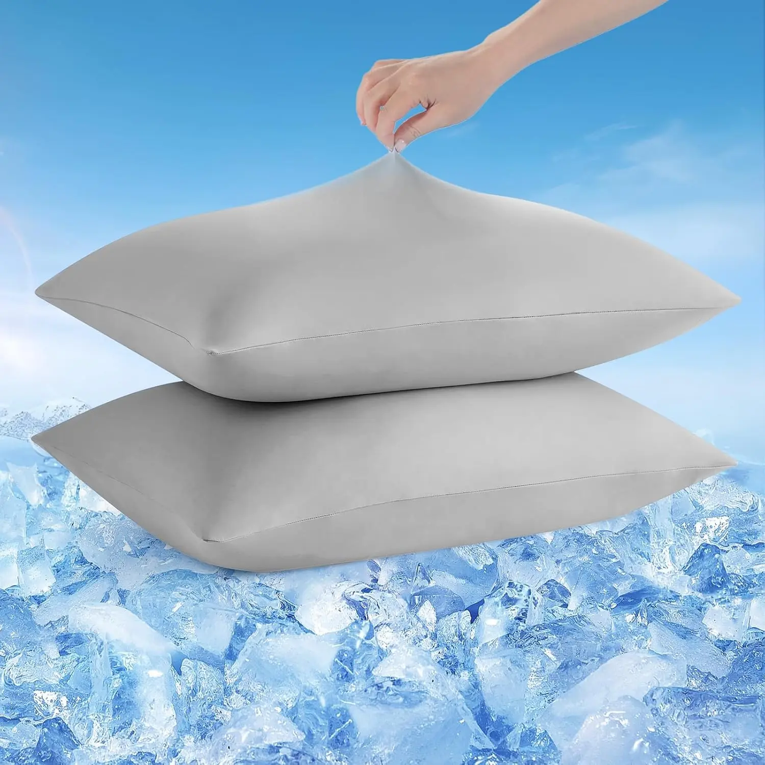 Cooling Pillow Cases for Hot Sleepers Queen Size 2 Pack, Grey | Arc-Chill 3.0 Cooling Tech(Q-Max>0.5), Breathable&Stretchy Fabric, Softer Than Silk, Zipper, suitable for Night Sweats
