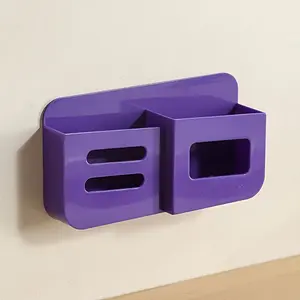 Wall-Mounted Multi-Functional Storage Box, Phone Charger Stand & Remote Slot, Space-Saving Bedside Shelf, Durable Plastic, //