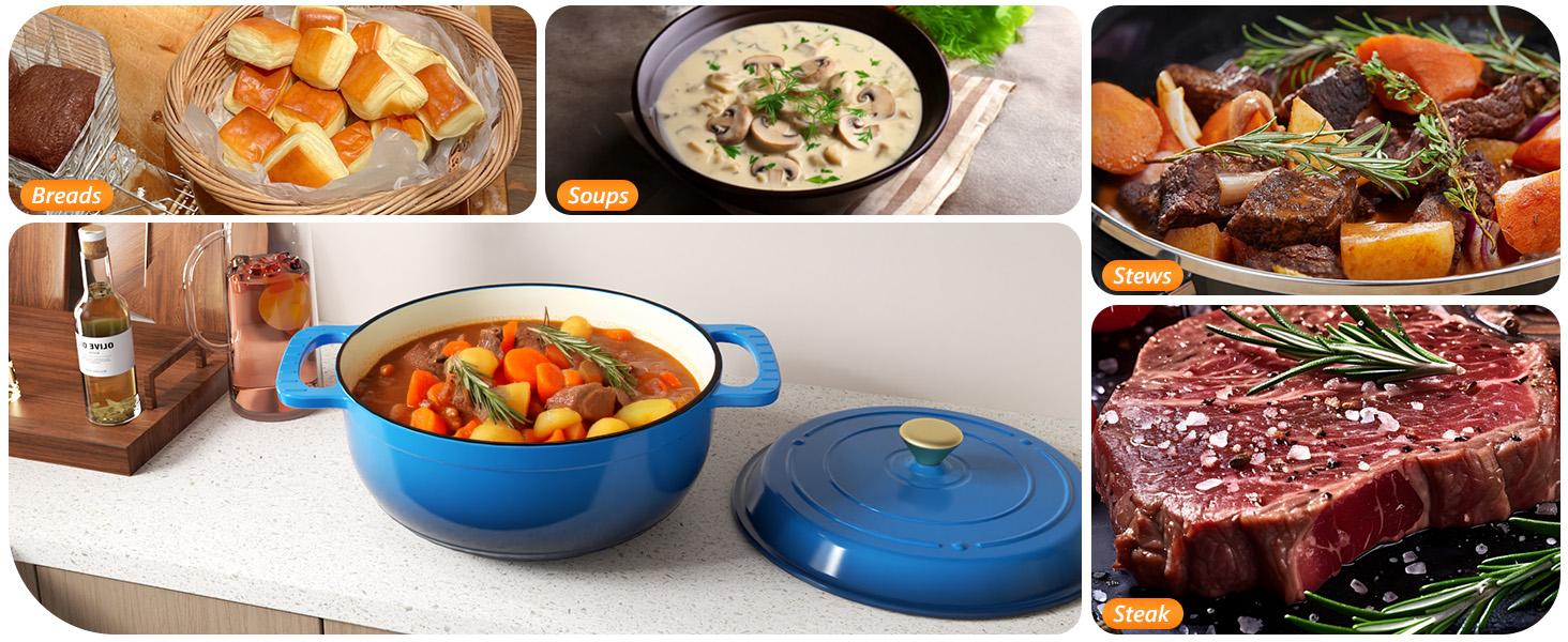 ROVSUN Enameled Cast Iron Round Dutch Oven, 5/6/7.5QT Pot with Lid &Dual Handles with Silicone Gloves,Oven Safe up to 500°F, Heavy-Duty Pre-Seasoned Cookware for Bread Baking, Braising, Stews, Roasting,Nonstick Durable Cooking,TikTokShopBlackFriday